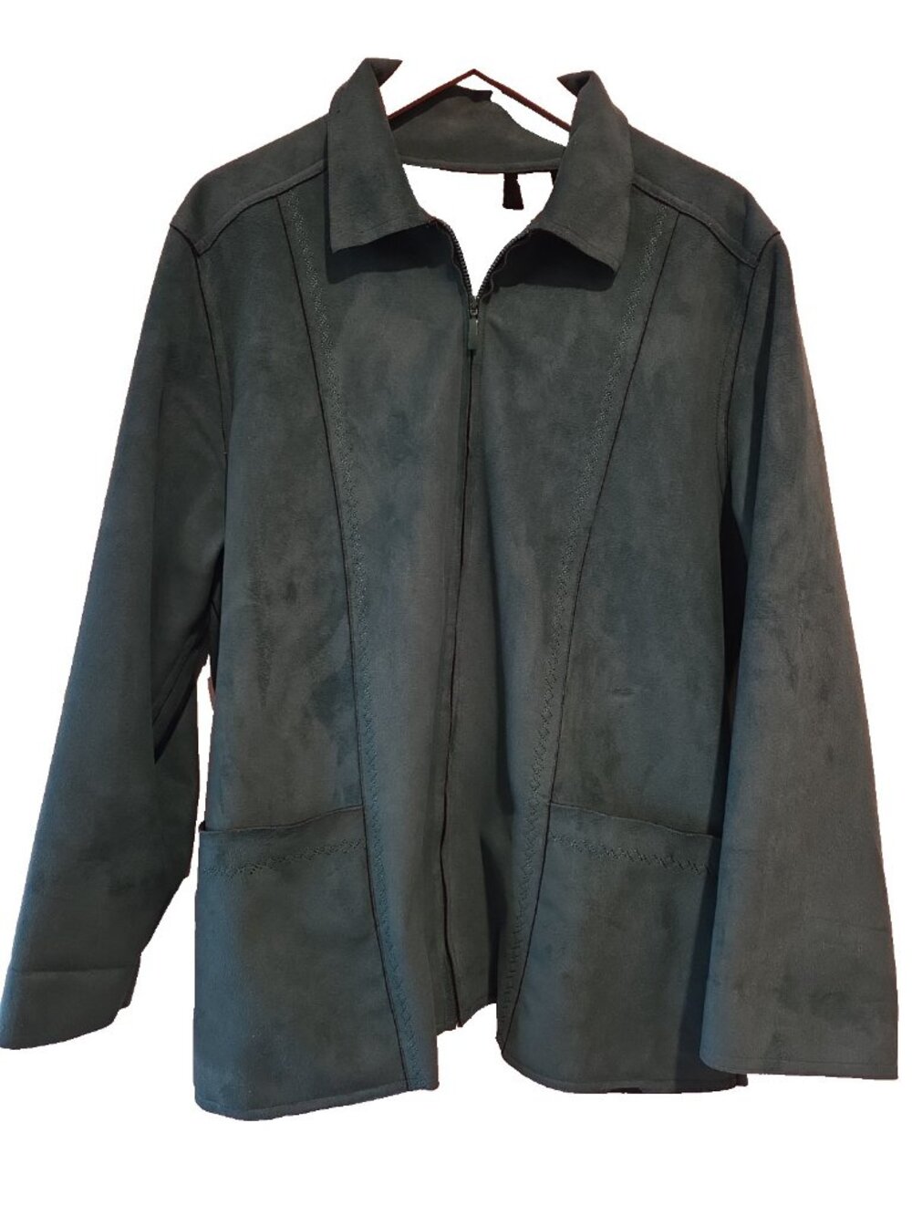Alfred Dunner Jacket Faux Suede Women's Green Zip Pockets Sz 16 - Picture 1 of 8